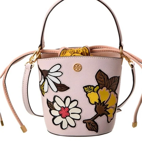 SOLD⛔️Authentic TORY BURCH Leather flower appliqués drawstring optional Crosb - Picture 15 of 15